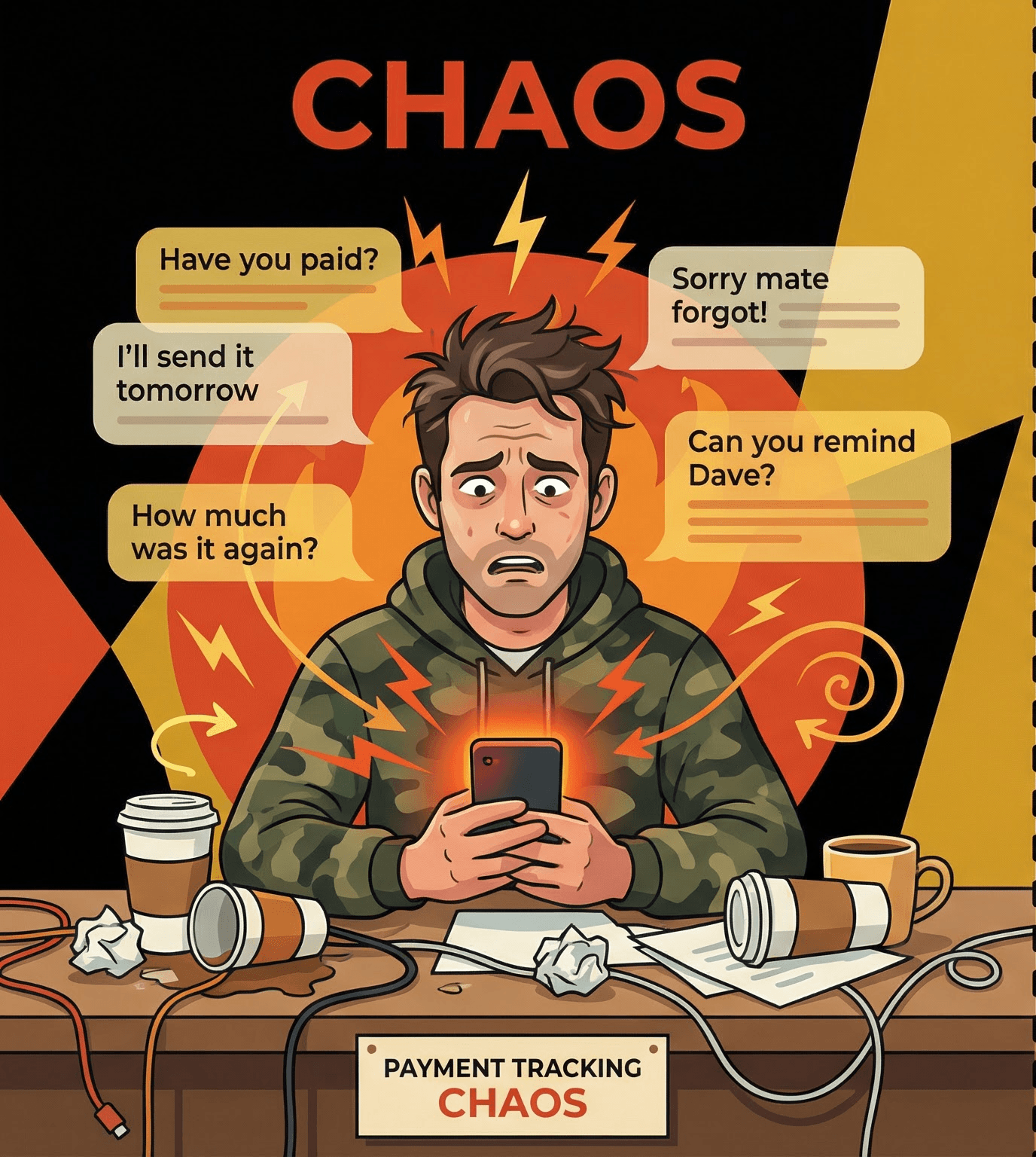 Before: Chaos of WhatsApp payment chasing