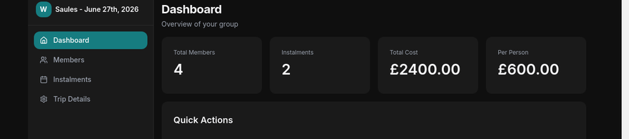 Admin dashboard showing group management interface